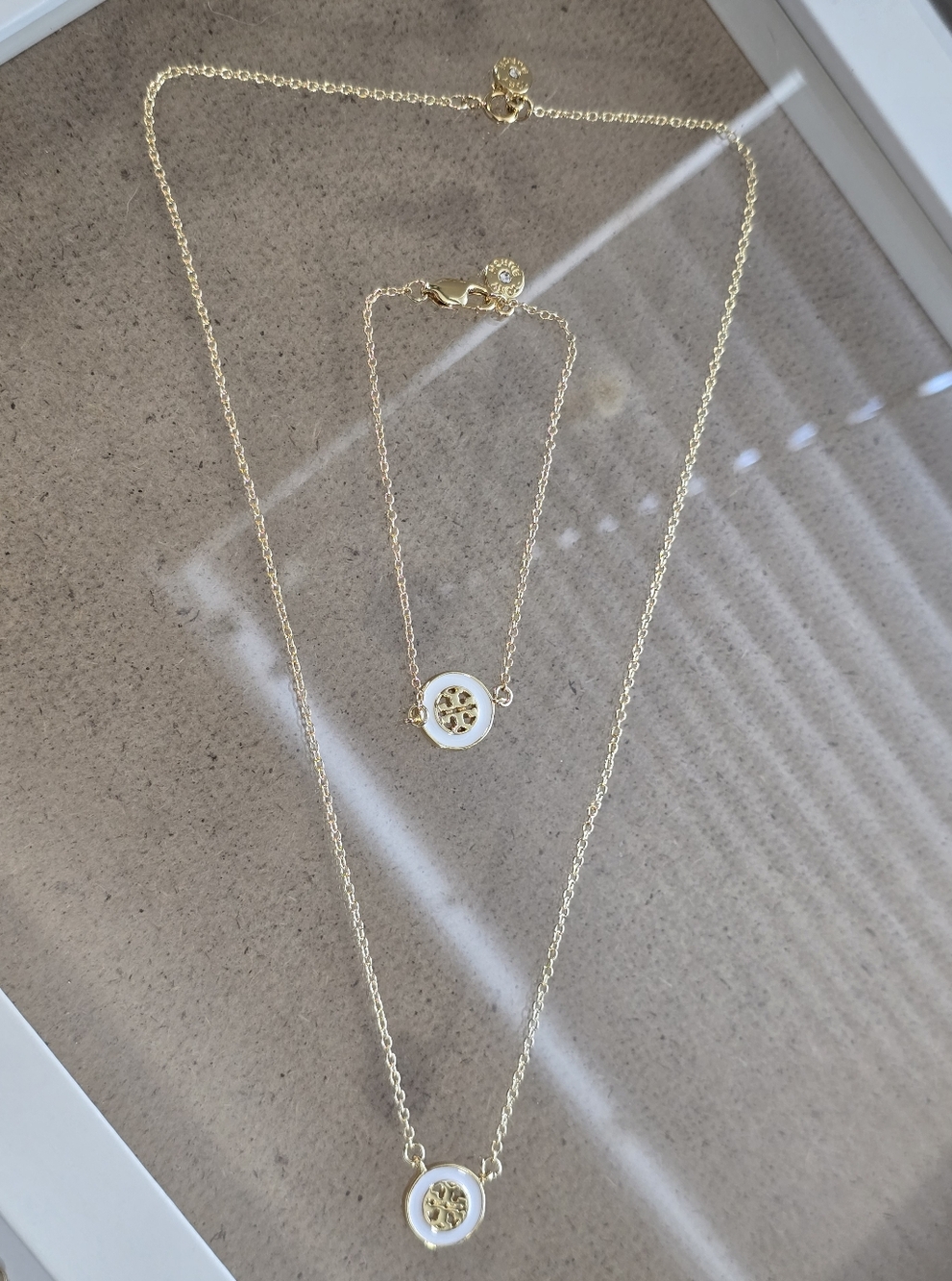 Tory Burch Gold and White Logo Pendant Necklace and Bracelet Set - Picture 2 of 4